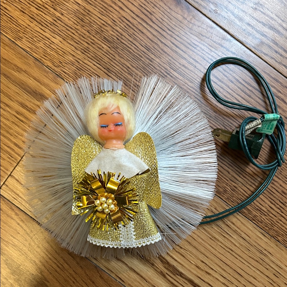 Vintage Angel Tree Topper with Gold and White Details